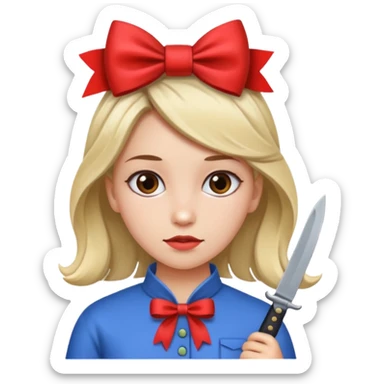 Photo of a killer girl with a knife and a graphic bow in her hair sticker
