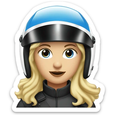 blond lady, 50 years, blue eyes on motorcycle bmw gs 700, wearing helmet sticker