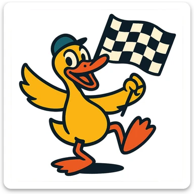 vibrant toon style dancing duck with a race flag sticker