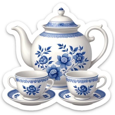teapot and teacups on a table sticker