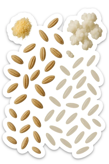 MAIS, FARRO, RISO, KEFIR FLUTTUANO IN ARIA, IPERREALISTICO 4K sticker