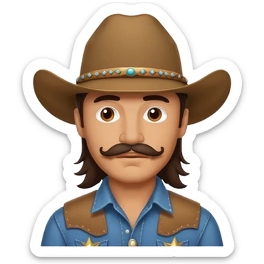 Brunette man with mullet and mustache cowboy  sticker