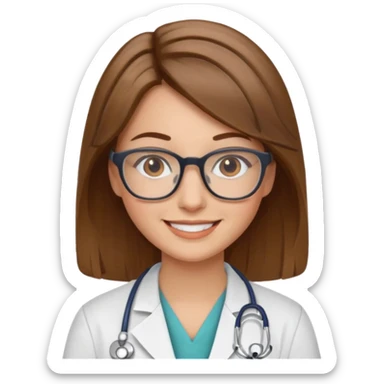 doctor woman with brown hair with blonde highlights, she has glasses sticker