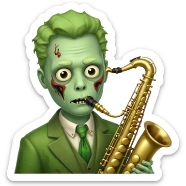 Zombie saxophonist – bent saxophone, puffed cheeks, eerie jazz vibe.
 sticker