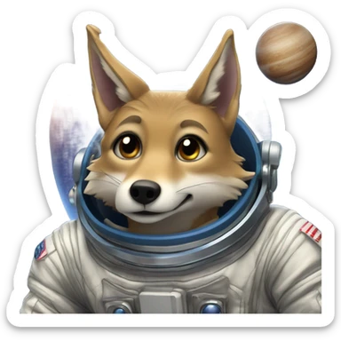 A coyote in outer space sticker