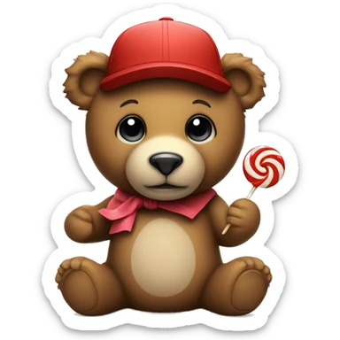 teddy bear with a cap and a lollipop in his hand sticker