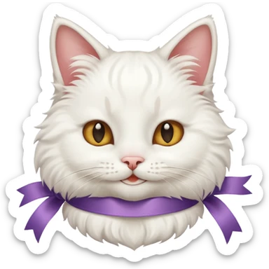 Head of a white cat, smiling, with a loose ribbon on top of its head
 sticker