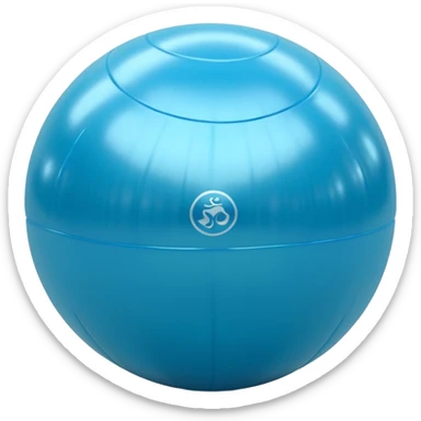 3D render of Yoga Ball made of shiny inflatable vinyl, visible seam lines, air valve, highly reflective plastic texture, pool toy aesthetic. sticker