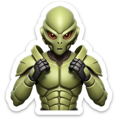 insectoid alien MMA fighter portrait, head and shoulders only, armored exoskeleton skin, sharp eyes, combat gloves, aggressive stance, 3D cartoon, mobile game icon style, clean background, no text, no watermark
 sticker