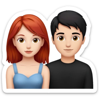 Red haired girl with black hair boy romance sticker