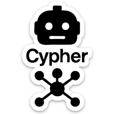 solid filled icon of a robot head with 'Cypher' text and a graph database node-link motif sticker