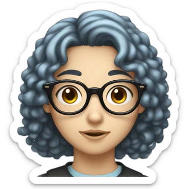 a very dull light blue and black haired 17 year old girl with specs with a curly haired guy with specs sticker