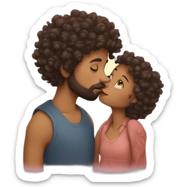 Curly girl kiss the boy with beard sticker