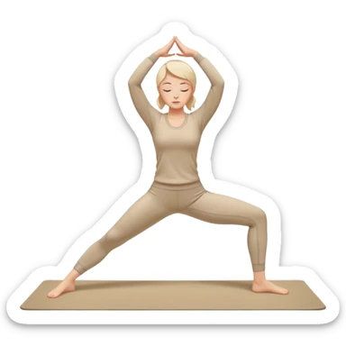 нарисуй девушку в бежевом спортивном  костюме, которая занимается  растяжкой на коврике sticker
