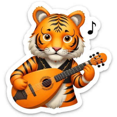 bard tiger face with lute and musical notes for Twitch emote sticker