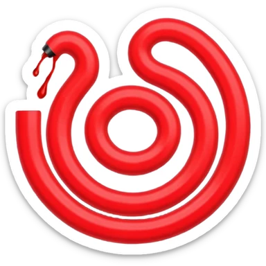 Minimalist emoji-style sticker of a coiled red carpet with drops of blood on the floor around it. Flat design, black and desaturated red tones, no perspective, bold lines. sticker