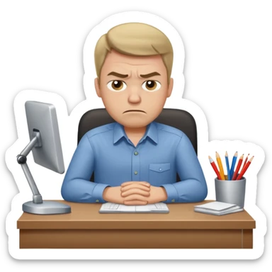 Annoyed worker working at a desk sticker