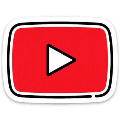 YouTube logo, red rectangle with rounded corners and white play button in the center sticker