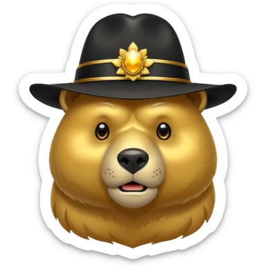 Oso dorado con sombrero negro  elegante y moño negro triste animatronico sticker
