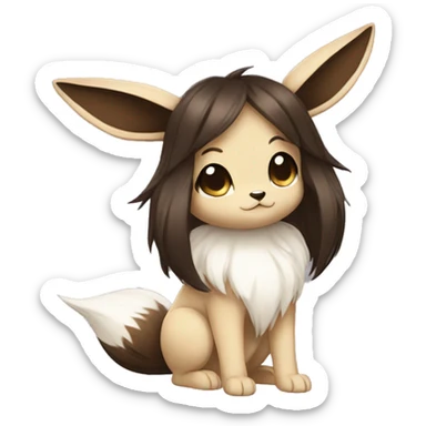 Kawaii Pale Eevee with dark brown long emo hair covering her eyes Full Body sticker