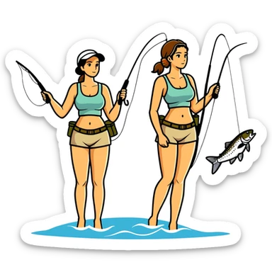 Two beautiful tall THIN Greek girls one with big boobs fly fishing sticker
