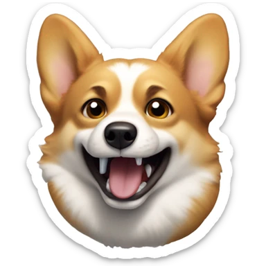 Corgi growling with furrowed brows, tiny fangs showing, and steam coming out of its ears. sticker