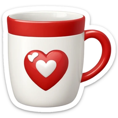red mug with white heart sticker