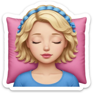 Girl Blonde short wavy hair,  blue eyes, cute blue top, long lashes, pink lips, sleeping eyes closed, catching zzzz  sticker
