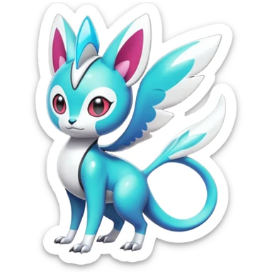 Shiny Colorful glowing glossy smooth soft silky Futuristic Cyber-Vernid-Trico-Meloetta-Latias-Koraidon-Peppercat-Protogen-Pokémon-Digimon-Fakémon-fusion-hybrid-creature sticker
