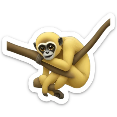 yellow gibbon hugging another gibbon sticker