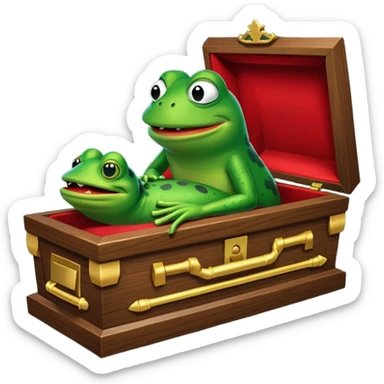 An empty coffin with "ECHO" inscribed on it, being nailed down shut by a Pepe the frog character. sticker