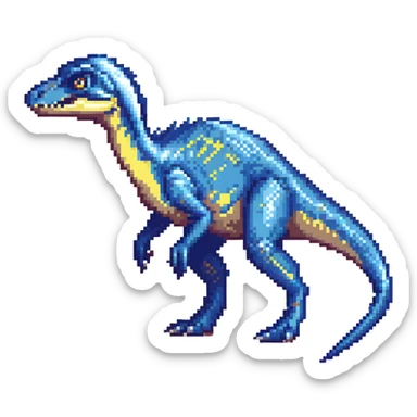 Electric blue velociraptor dinosaur with detailed pixel art texture sticker