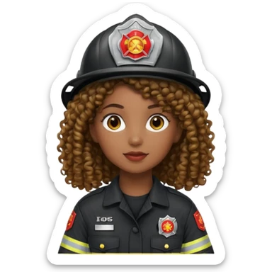 Firefighter girl curly hair with Black uniform sticker