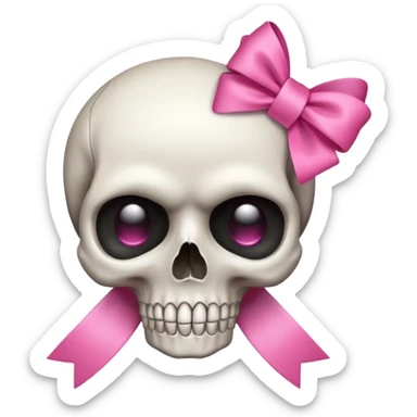 skull emoji with pink ribbon pookie sticker
