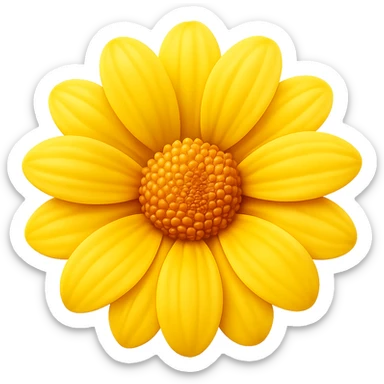 Create a 3D illustration of a yellow flower (dahlia or aster) in the style of iOS Apple emoji, featuring volumetric petals and a realistic center, on a transparent square background. The style should mimic the detailed, smooth, and vibrant look of Apple emojis with a 3D effect. sticker