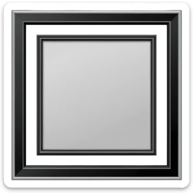 Minimalist emoji-style sticker of an empty rectangular picture frame, with pitch-black center. Clean edges, no texture, grayscale only.
 sticker