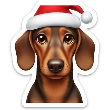 Brown dachshund with Christmas hat sticker