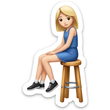 a girl is sitting on a stool seeing whole body on right side sticker
