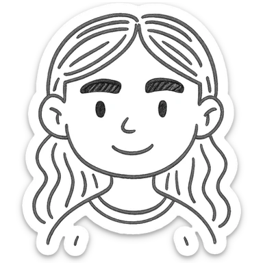 girl with brown hair and thick eyebrows, hand drawn outlined icon sticker