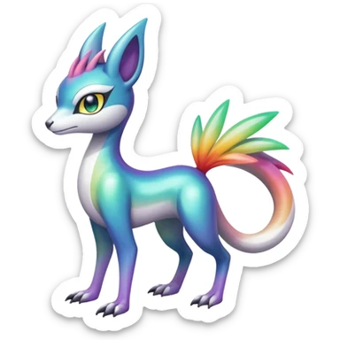Colorful shiny gradients-colored Meloetta-Sergal-Palkia-hybrid-fusion-Fakémon-creature, full body sticker