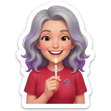 Gray and purple hair woman ohio state shirt happy birthday sticker