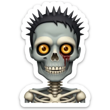 skeleton zombie spikey black hair sticker