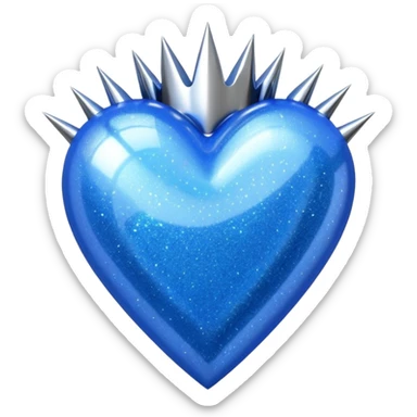 blue glittery heart with chrome spikes sticker