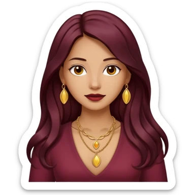 young woman 
Long waist-long hair
deep middle part
slightly wavy
dark burgundy hair 
 sticker