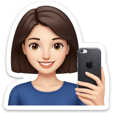 Brunette woman smiling while taking a selfie sticker