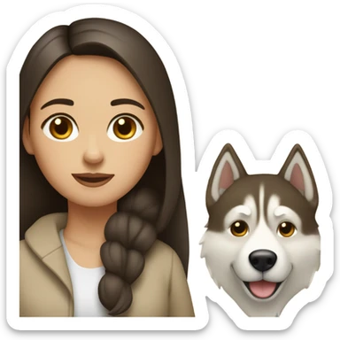 A brunette girl next to a beige  Husky sticker