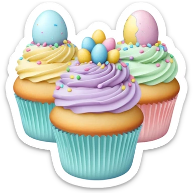 Pastel color Easter cupcakes sticker