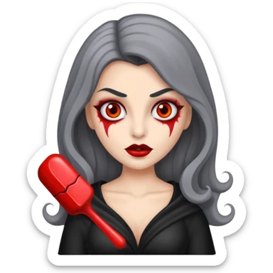 vampira de pele cinza com os olhos vermelhos, cabelos longos e ondulados, com o dedo apontando para a bochecha sticker