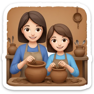 mother and daughter doing potery sticker