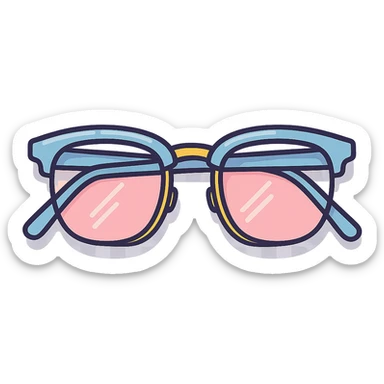 stylish eyeglasses for vision with diopters, semi-rimless frame, top-down view, vector look with shadows and glare, detailed shading, thin clean outlines, pastel palette, Japanese pop art, sticker look, highly detailed, transparent background sticker